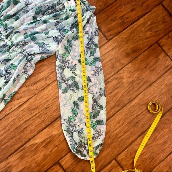 NWT LOFT Blue and Black Green Floral Maxi Dress Layered Ruffles Puff Sleeves - Picture 14 of 15